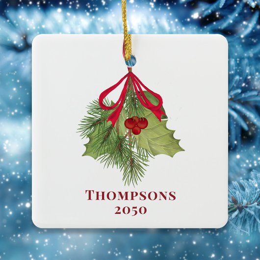 Weihnachten Wasserfarbe Holly Berries Grüne Einfac Keramikornament