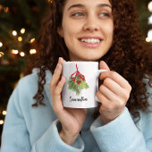 Weihnachten Wasserfarbe Holly Berries Grüne Skript Kaffeetasse