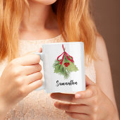 Weihnachten Wasserfarbe Holly Berries Grüne Skript Kaffeetasse