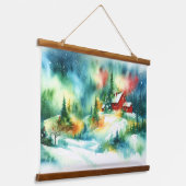 Weihnachten Wasserfarbe ländliche Winterlandschaft Wandteppich Mit Holzrahmen (Gewinkelt)