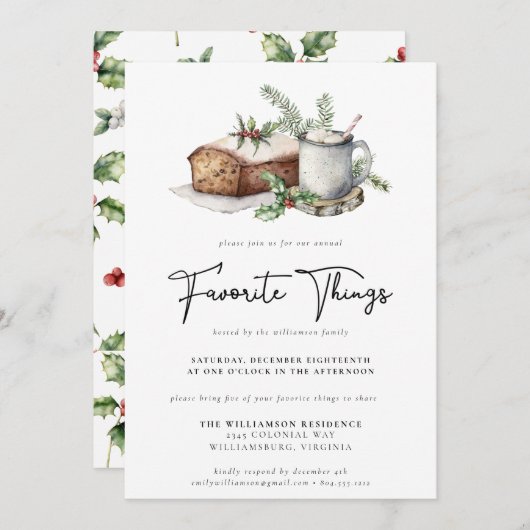 Weihnachten Wasserfarbe Lieblings Dinge Grüne Einladung (Vorne/Hinten)