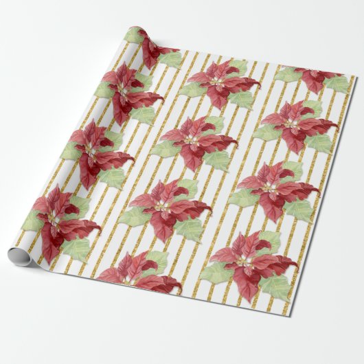 Weihnachten Wasserfarbe Rote Blütenblätter Gold St Geschenkpapier (Ungerollt)