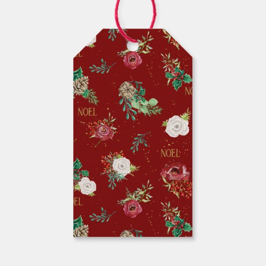 Weihnachten Wasserfarbe Rote Rose Blumengewächse Geschenkanhänger (Rückseite)