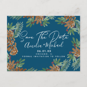 Weihnachten Wasserfarbe Zapfen Save the Date Postkarte