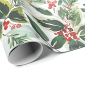 Weihnachten Wasserfarben Foliage Holly Berry Geschenkpapier (Rolleneckpunkt)