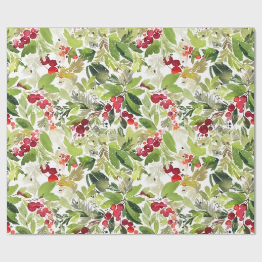 Weihnachten Wasserfarben Foliage Holly Berry Geschenkpapier (Flach)