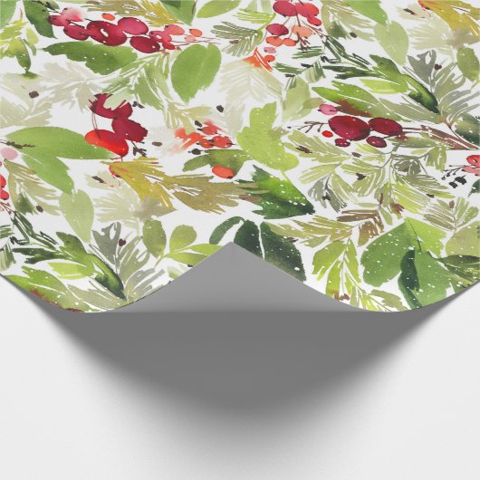 Weihnachten Wasserfarben Foliage Holly Berry Geschenkpapier (Ecke)