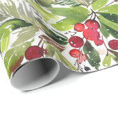 Weihnachten Wasserfarben Foliage Holly Berry Geschenkpapier (Rolleneckpunkt)