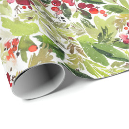 Weihnachten Wasserfarben Foliage Holly Berry Geschenkpapier