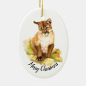 Weihnachten Wasserfarben Gemälde eines Cougar-Krüb Keramik Ornament (Hinten)