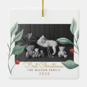 Weihnachten Wasserfarben Grün & Berry Keramikornament (Rückseite)