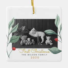 Weihnachten Wasserfarben Grün & Berry Keramikornament