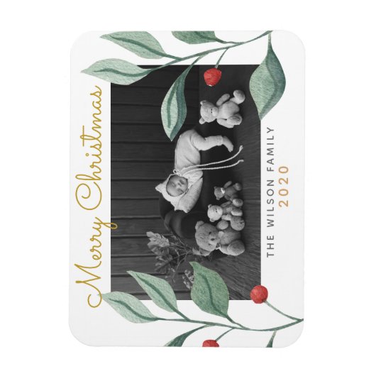 Weihnachten Wasserfarben Grün & Berry Magnet (Vertikal)