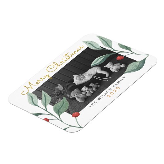 Weihnachten Wasserfarben Grün & Berry Magnet (Linke Seite)