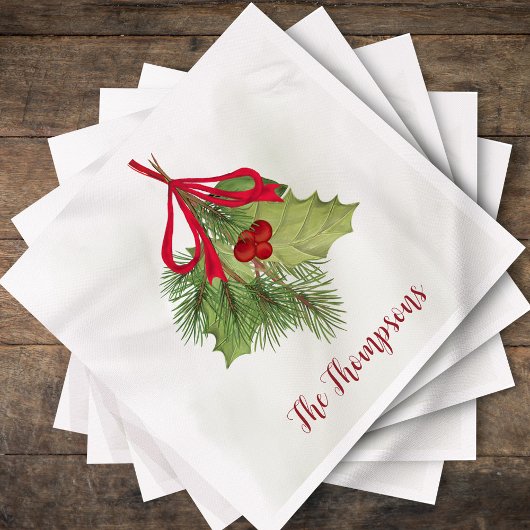 Weihnachten Wasserfarben Grün Holiday Holly Berry Serviette