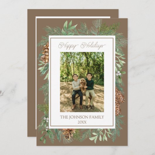 Weihnachten Wasserfarben Grüne Botanische Taupe (Vorne/Hinten)