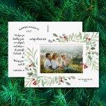 Weihnachten Wasserfarben Grünpflanzen Berries Fami Postkarte<br><div class="desc">Feiern Sie die Saison mit dieser lustigen Postkarte mit Ihrem Foto, umgeben von einem Aquarellrahmen und Ihrer individuellen Note auf der Rückseite. Oder, wenn Sie möchten, löschen Sie die typisierte Notiz auf der Rückseite und schreiben Sie jede Postkarte einzeln. Fügen Sie Ihre Rücksendeadresse für einfaches Mailen hinzu. Elegant und schön,...</div>