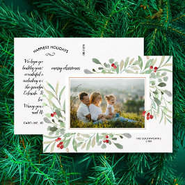 Weihnachten Wasserfarben Grünpflanzen Berries Fami Postkarte