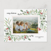 Weihnachten Wasserfarben Grünpflanzen Berries Fami Postkarte (Vorderseite)