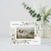 Weihnachten Wasserfarben Grünpflanzen Berries Fami Postkarte (Stehend Vorderseite)