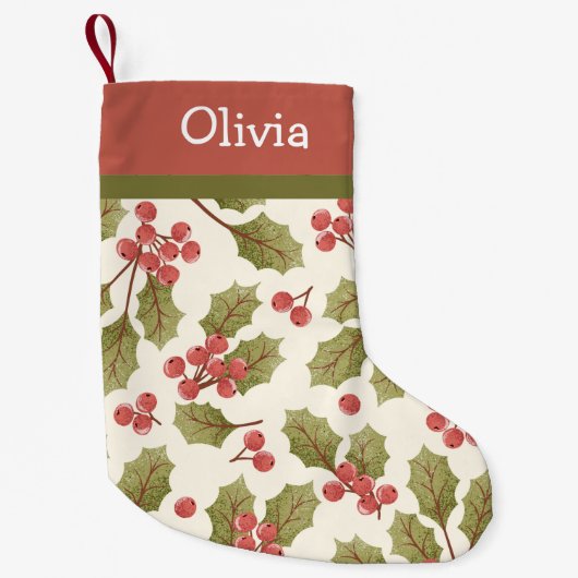 Weihnachten Wasserfarben Holly Verlasse Monogramm Kleiner Weihnachtsstrumpf (Vorderseite)