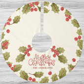 Weihnachten Wasserfarben Holly Verlasse Monogramm Polyester Weihnachtsbaumdecke