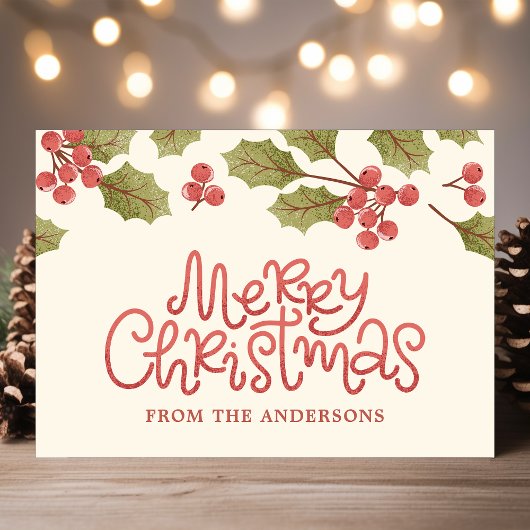 Weihnachten Wasserfarben Holly Verlasse Monogramm Postkarte