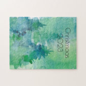 Weihnachten Wasserfarben Pine Trees Blue Green Puzzle (Horizontal)