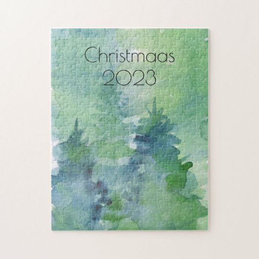 Weihnachten Wasserfarben Pine Trees Blue Green Puzzle (Vertikal)