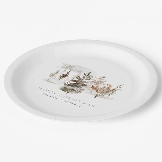 Weihnachten Wasserfarben Winterlandschaft Pappteller (Schrägansicht)