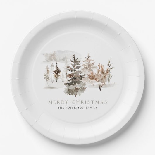 Weihnachten Wasserfarben Winterlandschaft Pappteller (Vorderseite)