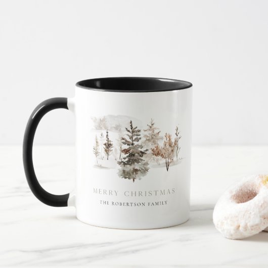 Weihnachten Wasserfarben Winterlandschaft Tasse (Mit Donut)