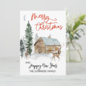 Weihnachten Wasserfarben Winterwaldlandhütte (Stehend Vorderseite)