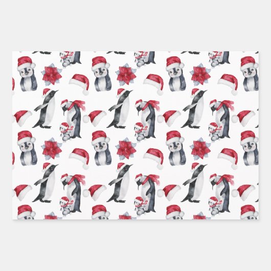 Weihnachten Wasserfarbene Pinguine Sleigh Tree Geschenkpapier Set (Vorderseite 3)