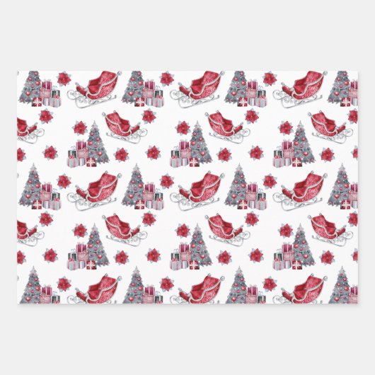 Weihnachten Wasserfarbene Pinguine Sleigh Tree Geschenkpapier Set (Vorderseite 2)