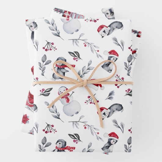 Weihnachten Wasserfarbene Pinguine Sleigh Tree Geschenkpapier Set (Beispiel)