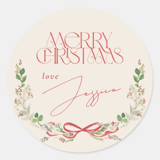 Weihnachten Wasserfarbene rote Bows Traditionelle Runder Aufkleber (Vorderseite)