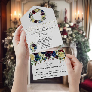 Weihnachten Wasserfarbener Winter Hochzeit All In One Einladung