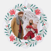 Weihnachten Wasserfarbengrün Blumenreath Foto Ornament Karte (Rückseite)