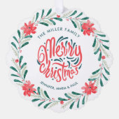 Weihnachten Wasserfarbengrün Blumenreath Foto Ornament Karte (Vorderseite)