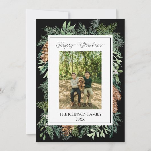 Weihnachten Wasserfarbengrün Botanisches Schwarzes (Vorderseite)