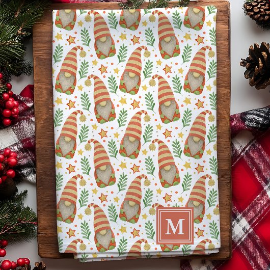 Weihnachten: Watercolor Scandinavian Gnome Monogra Geschirrtuch