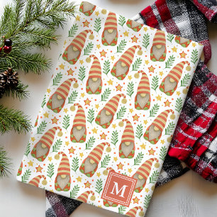 Weihnachten: Watercolor Scandinavian Gnome Monogra Geschirrtuch