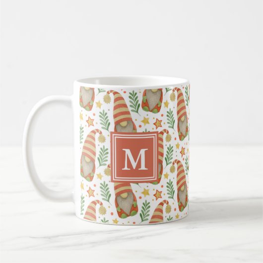Weihnachten: Watercolor Scandinavian Gnome Monogra Kaffeetasse (Links)