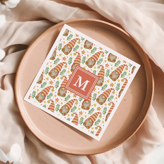 Weihnachten: Watercolor Scandinavian Gnome Monogra Serviette