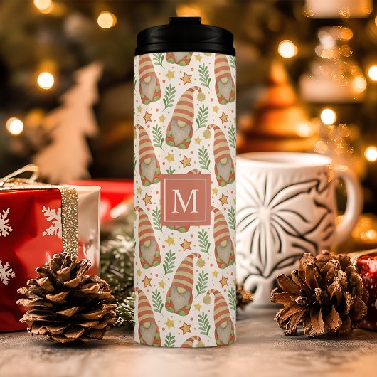 Weihnachten: Watercolor Scandinavian Gnome Monogra Thermosbecher