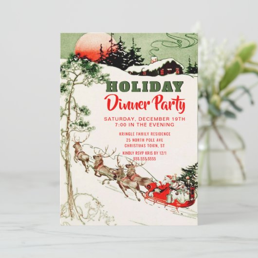 Weihnachten Weihnachten Abendessen Party Einladung (Stehend Vorderseite)