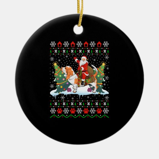 Weihnachten Weihnachten auf Basset Hound hässlich Keramik Ornament (Vorne)