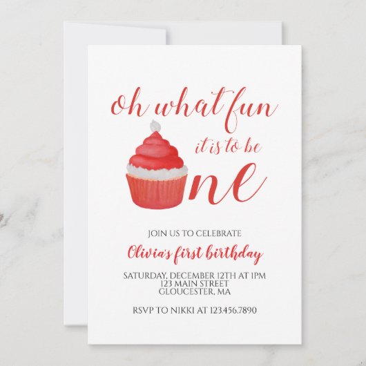 Weihnachten Weihnachten Cupcake Erster Geburtstag Einladung (Vorderseite)