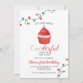 Weihnachten Weihnachten Cupcake Erster Geburtstag Einladung (Vorderseite)